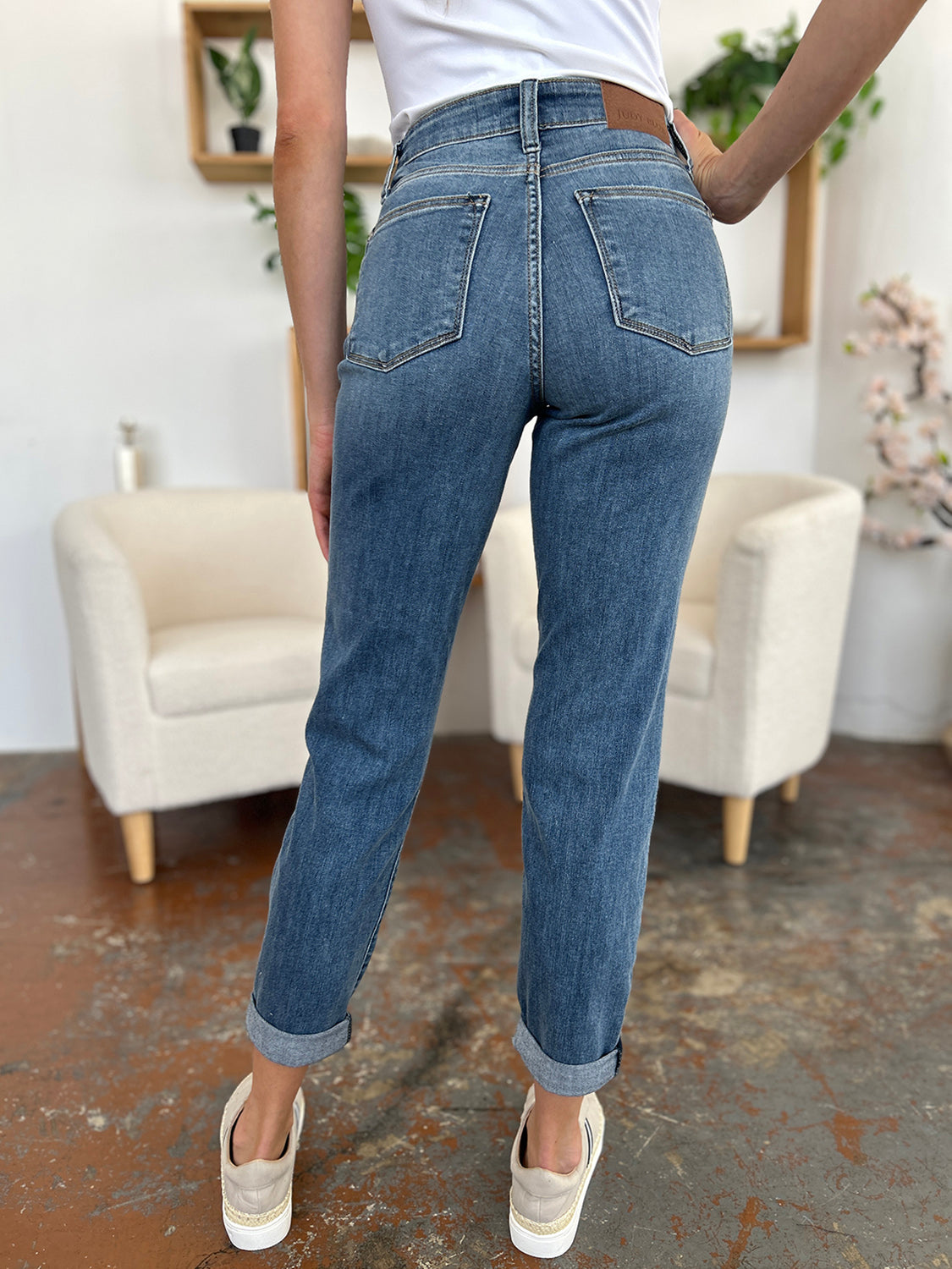 Judy Blue Cuffed Hem Low Waist Slim Jeans [Online Exclusive]