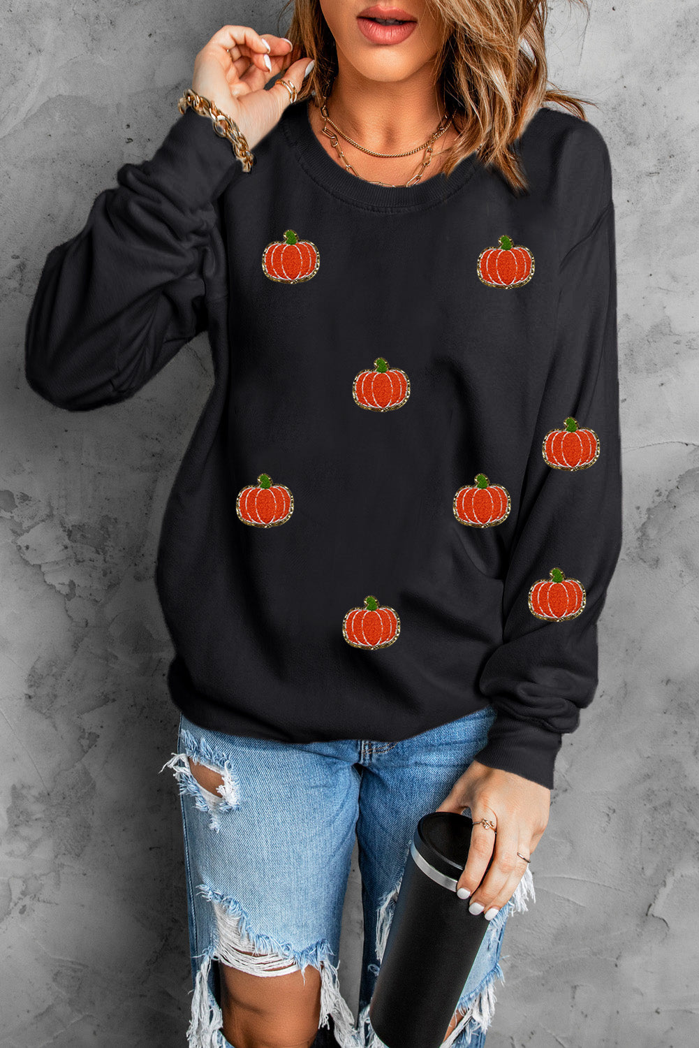 Pumpkin Round Neck Long Sleeve Sweatshirt [Online Exclusive]