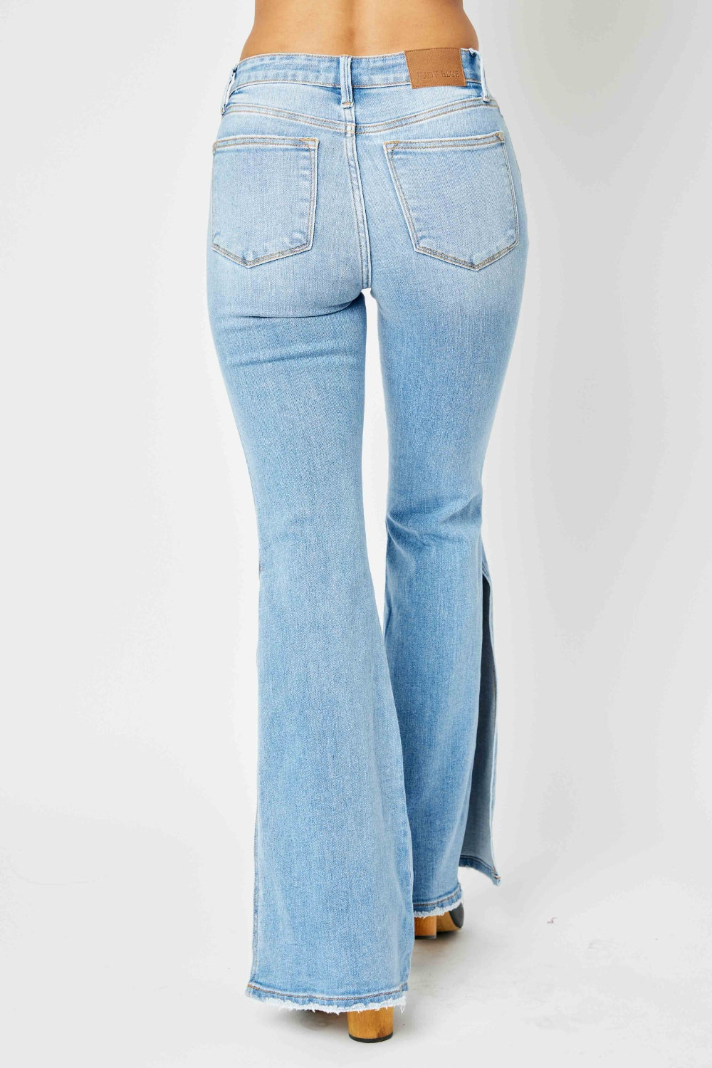 Judy Blue Mid Rise Raw Hem Slit Flare Jeans [Online Exclusive]