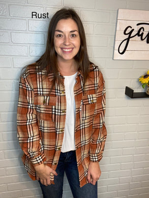 Rust Oversized Plaid Shacket with Pockets
