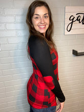 Load image into Gallery viewer, Buffalo Plaid Raglan with Elbow Patches