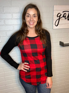 Buffalo Plaid Raglan with Elbow Patches