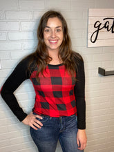 Load image into Gallery viewer, Buffalo Plaid Raglan with Elbow Patches